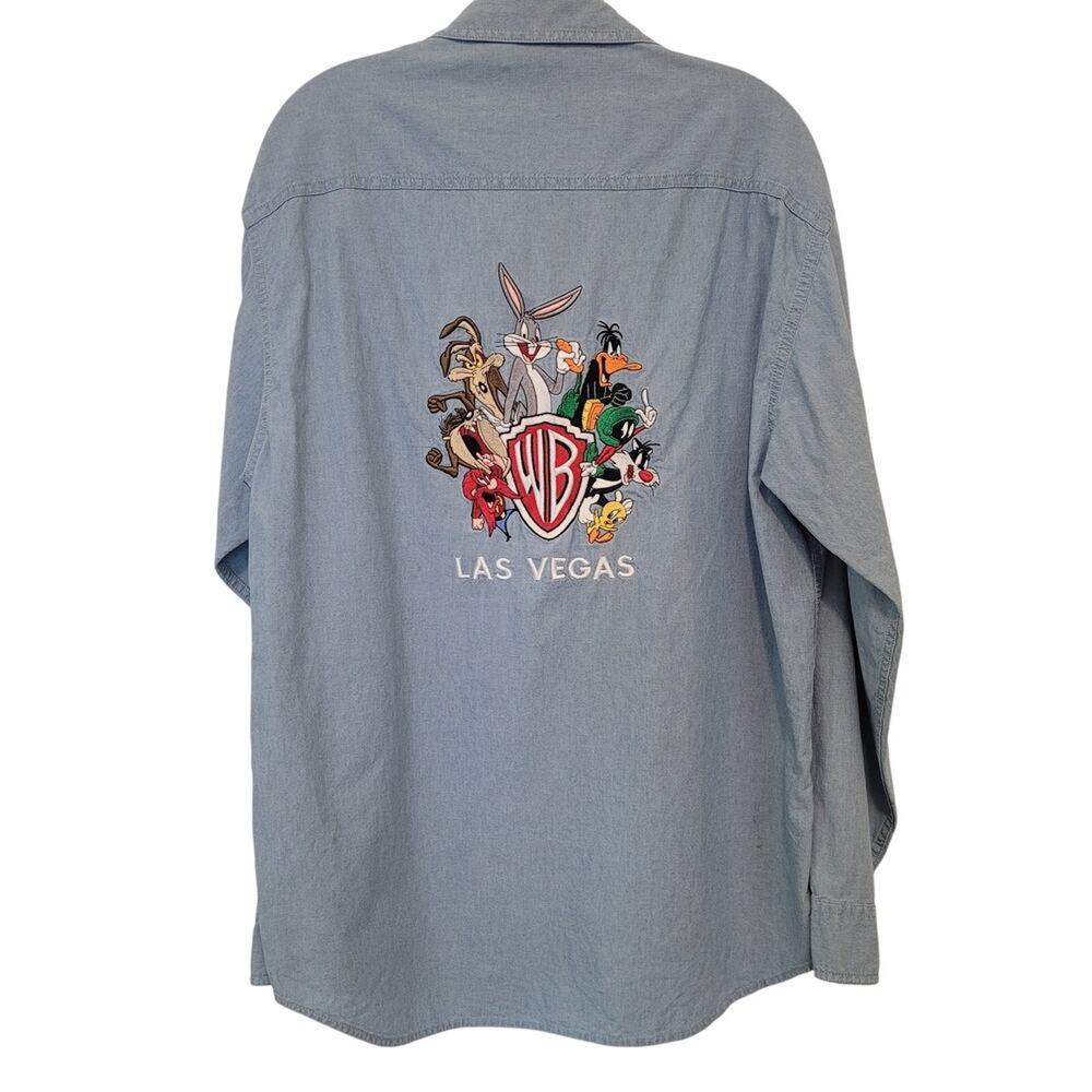 Warner Bros Studio Store Looney Tunes Las Vegas Denim Shirt Bugs Bunny Adult M